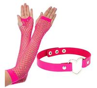 HINFHI 1 Pair Of Mesh Gloves And 1 Piece Collar, Creative Shiny Gloves, Clothing Accessories, Retro Personality Gloves.