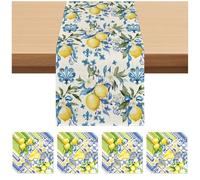 HINFHI 1 Piece Of Tablecloth And 20 Sheets Of Tissues, Creative Lemon Placemats, Fruit Themed Tissues, Dining Table Supplies, Party Decor Accessories.
