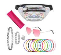 HINFHI 1 Piece Waist Bag, 1 Piece Glasses, 10 Piece Bracelet, 3 Piece Collars And 1 Piece Headband, Retro Accessories, Party Dressing Supplies, Women'S Accessories.