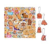HINFHI 100 Cartoon Capybar Stickers And 4 Pieces Capybar Keychains, Cute Animal Stickers, Fun Keychains, Children'S Gifts.