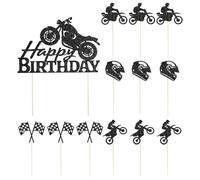 HINFHI 13 Pieces Motorcycle Card Inserts, Cartoon Racing Plug-Ins, Birthday Cake Decorations, Sports Theme Card Inserts, Party Decoration Supplies.