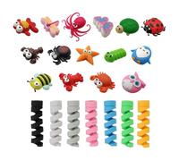 HINFHI 15-Piece Cartoon Animal Data Cable Cover And 7-Piece Wire Winder, Data Cable Accessories, Creative And Interesting Data Cable Cover.