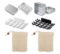 HINFHI 2-Piece Aluminum Soap Box And 2-Piece Wall-Mounted Soap Box, 2-Piece Bubble Mesh, Bathroom Supplies, Soap Storage Accessories.