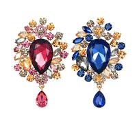 HINFHI 2-Piece Rhinestone Brooch Set, Black & Blue, Retro & Classic Design, Dress Accessory