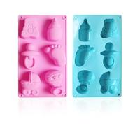 HINFHI 2 Pieces 6-Connect Silicone Mold, Various Shapes, Baby Shower Mold, Diy Dessert Cake Candy Accessories, Kitchen Baking Tools.