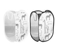 HINFHI 2 Pieces Animal Printed Dirty Laundry Basket, Foldable Dirty Laundry Basket, Debris Sorting Supplies, Home Accessories, Mesh Laundry Basket (White, Black).
