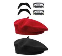 HINFHI 2 Pieces Berets, 2 Hairpins And 2 Simulated Beards, Cosplay Props, Retro Classic Hats, Party Costume Accessories.