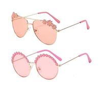 HINFHI 2 Pieces For Girls Sunglasses, Stylish Metal Frame Sunglasses, Cute Minimalist Glasses, Outdoor Travel Equipment, Clothing Accessories.