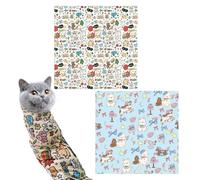 HINFHI 2 Pieces Of Cartoon Printed Cloth, Cat Wrapping Cloth, Cat Beauty Accessories, Multi-Function Pet Tools.