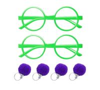 HINFHI 2 Pieces Of Children'S Toy Glasses And 2 Pairs Of Plush Stud Earrings, Round Glasses Frames, Party Dressing Supplies, Clothing Accessories.