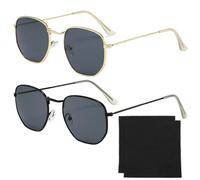HINFHI 2 Pieces Of Metal Frame Glasses And 2 Pieces Of Glasses Cleaning Cloth, Retro Sunglasses, Stylish Personalized Accessories, Outdoor Supplies.