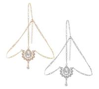 HINFHI 2 Pieces of Rhinestone Pendant Head Chain, Retro and Fashionable, Simple Headdress for Women, Adjustable Forehead Jewelry, Creative Dress Up Hairstyle Decoration.
