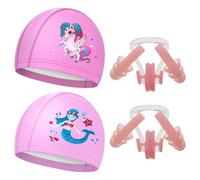 HINFHI 2 Pieces Pink Children'S Swimming Caps And 2 Sets Of Earplugs And Nose Clips, Cute Swimming Caps, Girls Swimming Caps, Swimming Supplies.