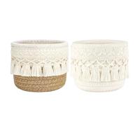 HINFHI 2 Pieces Woven Basket, Desktop Storage, Boho Style, Cotton Rope, White + Khaki, Round Shape, Modern Design, Storage & Decoration