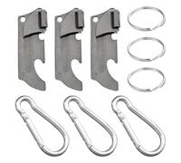 HINFHI 3-Piece Stainless Steel Bottle Opener, 3-Piece Metal Ring, 3-Piece Carabiner, Portable Mini Bottle Opener, Manual Can Opener, Suitable For Family, Camping, Picnic.