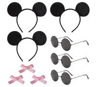 HINFHI 3 Pieces Mouse Ear Headbands, 3 Pieces Glasses, 3 Pieces Bow Hair Clips, Cute Suits, Creative Play Props, Performance Party Hair Accessories.