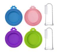 HINFHI 4 Pieces Can Cover And 2 Pieces Pet Toothbrush, Silicone Sea Cover, Canned Fresh-Keeping Cover, Pet Supplies.