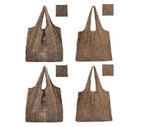 HINFHI 4 Pieces Of Leopard Print Shopping Bag, Large-Capacity Shopping Bag, Folding Handbag, Suitable For Shopping, Picnics, And Commuting.