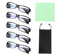 HINFHI 5 Black-Framed Glasses, 1 Glasses Cloth And 1 Glasses Bag, Simple And Versatile Reading Glasses, Reading Assistance Tools.