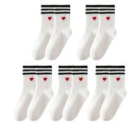 HINFHI 5 Pairs Of Love-Printed Socks, Cute And Simple Women'S Socks, Elastic And Comfortable Stockings, Sports Socks.