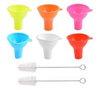 HINFHI 6 Pieces Silicone Funnel And 2 Pieces Funnel Brushes, Kitchen Tools, Liquid Dispensing Tools, Mini Funnels.