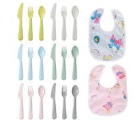 HINFHI 6 Sets Of Colorful Cutlery And 2 Pieces Of Baby Bibs, Cute Children'S Cutlery, Waterproof Saliva Towel, Reusable.