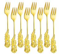 HINFHI 8 Pieces Golden Forks, Creative Stainless Steel Rose Fruit Forks, Reusable, Simple And Exquisite, Kitchen Tableware.