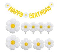 HINFHI 9 Pieces Of Daisy Balloons And 1 Piece Of Banner, Cute Flower Balloons, Children'S Toy Balloons, Colorful Birthday Flags, Party Decoration Supplies.