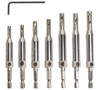 Hinge Drill Bit, High Speed Steel Hex Shank Set for Woodworking Door Hinge Installation, 3/4/7/8/16 Pack(C)