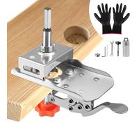 Hinge Jig 35mm Cabinet Hinge Jig Drilling with Limit Stop Drill Bit & Gloves, Aluminum Alloy Concealed Hinge Hole Positioning Tool for Kitchen Door & Cupboard Installation