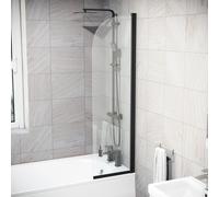 Hinged 400 x 1400mm Bathtub Screen, 5mm Tempered Glass - Matte Black