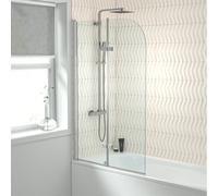 Nes Home Hinged 900 x 1400mm Bathtub Screen, 6mm Tempered Glass - Aluminium