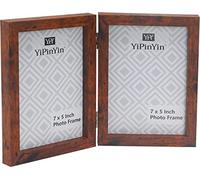 Hinged Double Photo Frame 7x5'',Rustic Wood Effect 5x7''Double Picture Frames,Twins Hinged 7x5'' Photo Frame with Glass,Rustic Photo Frame Holds 2 Standard Photos