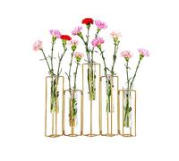 Hinged Flower Vases Test Tube Flower Vase with 5 Test Tubes Gold Metal Frame can be Bent and Contorted, Propagation Station Plant Holder Tubos De Ensayo for Home Wedding Decor, Balcony