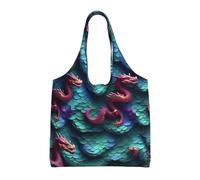 Hingor 3d Magical Dragon Scales Pattern Print Canvas Tote Bags For Women Shoulder Bag Large Canvas Tote Bag Casual Handbags Shopping Bag For School, Work, Shopping, Travel Daily Use