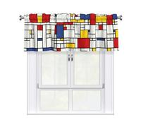 Hingor Abstract Mosaic Pattern Print Blackout Striped Curtain Valance For Kitchen Blackout Curtains, Thermal Insulated Curtains, Wave Line Foil 54x18in