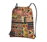 Hingor African Textile Patchwork Print Drawstring Backpack String Bag Sackpack Cinch Water Resistant For Gym Shopping Sport Yoga