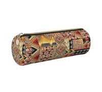 Hingor African Textile Patchwork Print Pu Pencil Pen Case Portable Stationery Bag Pouch Cosmetic Organizer Bag for Man and Woman
