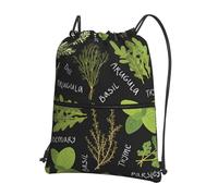 Hingor Basil Thyme Dill & Rosemary Print Drawstring Backpack String Bag Sackpack Cinch Water Resistant For Gym Shopping Sport Yoga
