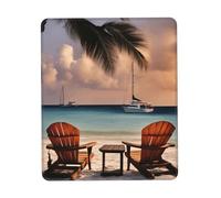 Hingor Beach Palm Tree Chairs Boats print Mouse Pad with Stitched Edges, Premium-Textured Mouse Mat Pad, Non-Slip Rubber Base Mousepad for Gaming Laptop Computer