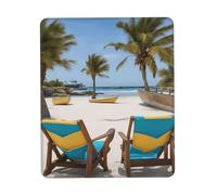 Hingor Beach Palm Tree Chairs Boats print Mouse Pad with Stitched Edges, Premium-Textured Mouse Mat Pad, Non-Slip Rubber Base Mousepad for Gaming Laptop Computer