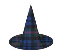 Hingor Blue And Green Scottish Tartan Print Halloween Hat For Women, Adult Witches Cosplay Accessories, Foldable Pointed Hat