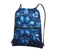 Hingor Blue Christmas Snowflake Print Drawstring Backpack String Bag Sackpack Cinch Water Resistant For Gym Shopping Sport Yoga