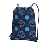 Hingor Blue Volleyball Print Drawstring Backpack String Bag Sackpack Cinch Water Resistant For Gym Shopping Sport Yoga