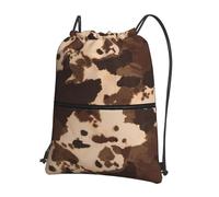 Hingor Brown Cowhide Art Print Drawstring Backpack String Bag Sackpack Cinch Water Resistant For Gym Shopping Sport Yoga