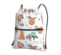 Hingor Brown Sloth Print Drawstring Backpack String Bag Sackpack Cinch Water Resistant For Gym Shopping Sport Yoga