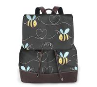Hingor Bumble Bees Print Women Fashion Leather Backpack Travel Rucksack Girls Casual Daypacks Work Bag, Black, One Size