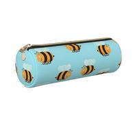 Hingor Cartoon Bee Pattern Print Pu Pencil Pen Case Portable Stationery Bag Pouch Cosmetic Organizer Bag for Man and Woman