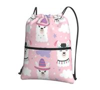 Hingor Cartoon Llama Alpaca Print Drawstring Backpack String Bag Sackpack Cinch Water Resistant For Gym Shopping Sport Yoga
