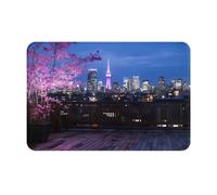 Hingor City Night Balcony Skyscrapers Print Highly Absorbent Microfiber Door Mat And Pet Rug (60x40cm), Non Slip Thick Washable Area And Bath Mat Soft For Kitchen Bathroom